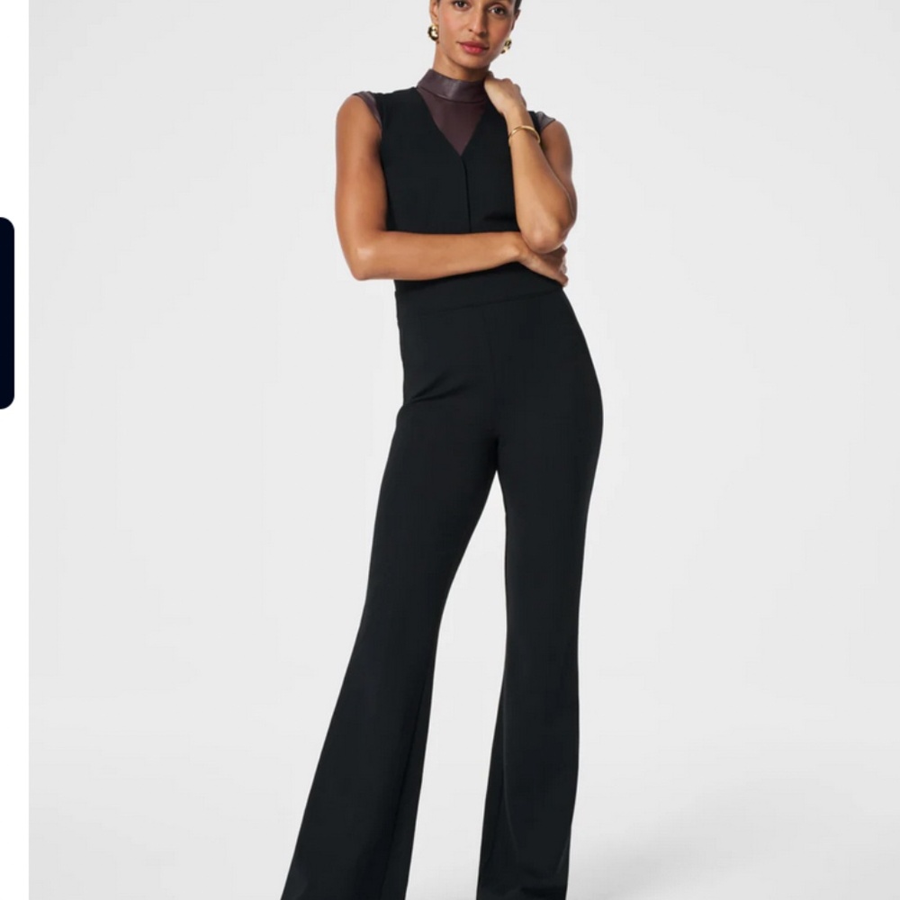 Spanx The Perfect Sleeveless flare Jumpsuit Ponte Black sz L - Picture 6 of 11